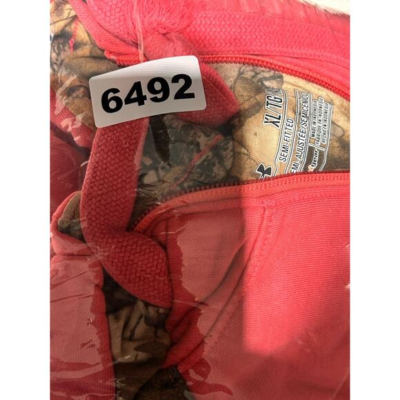 Under Armour Womens Sz XL Sweatshirt Full Zip Hoodie Pink Camo Semi Fitted - Picture 11 of 11